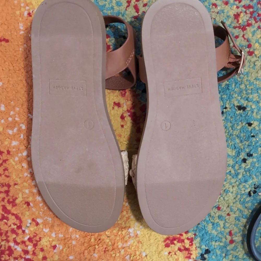 Steve Madden Girls Raffia Strap Sandals Tan Cream Boho Summer Sandals Size 1
